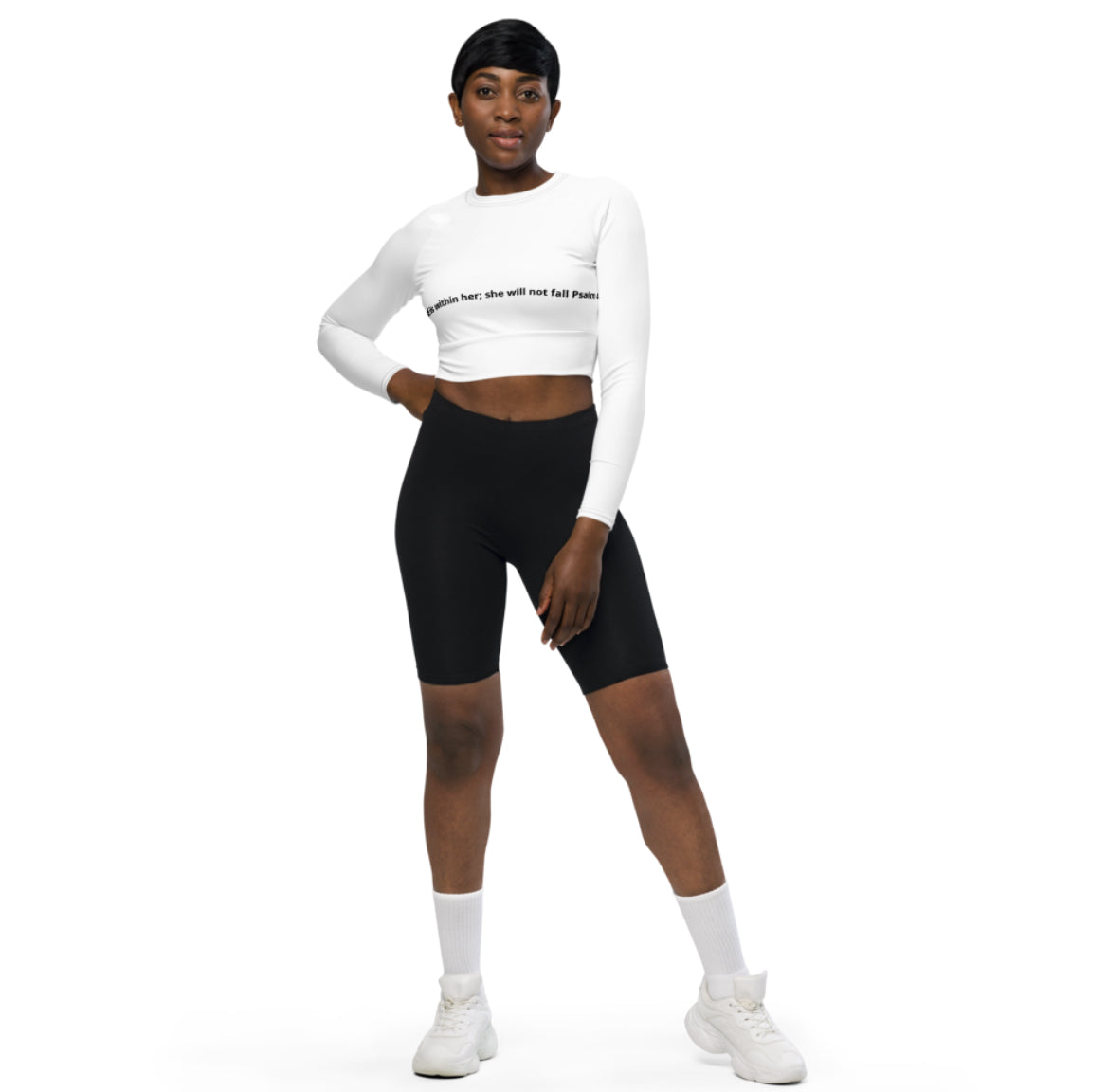 God is Within Her CurvX Recycled long-sleeve crop top